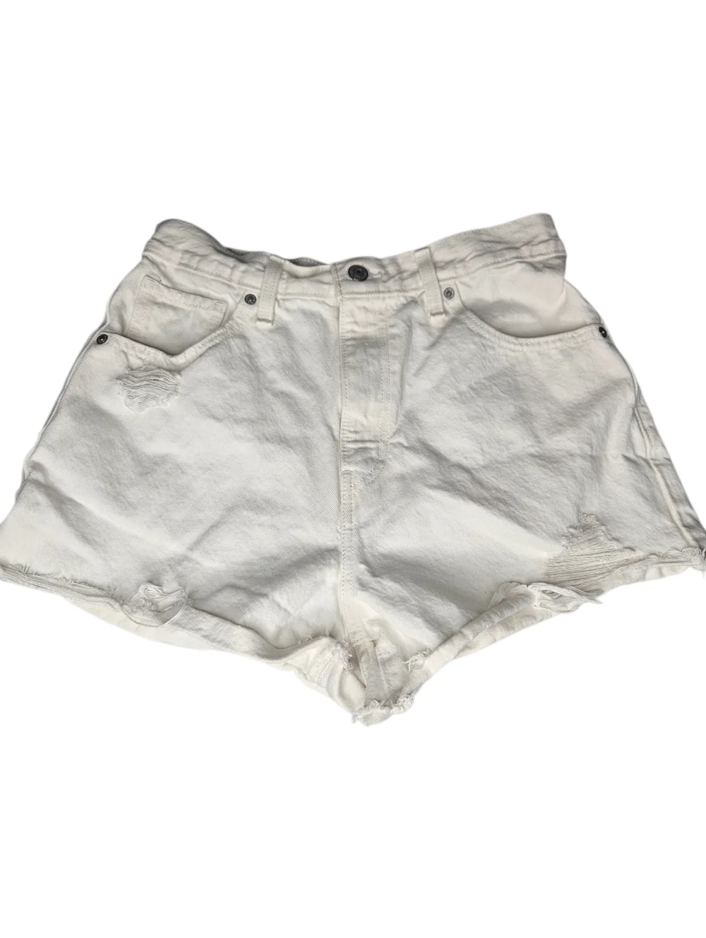 Levi's White‎ High-Rise Distressed Mom Jean Shorts Sz 28 Festival Summer Biker